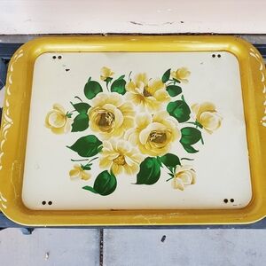 Vintage Floral Metal 70's Tray
